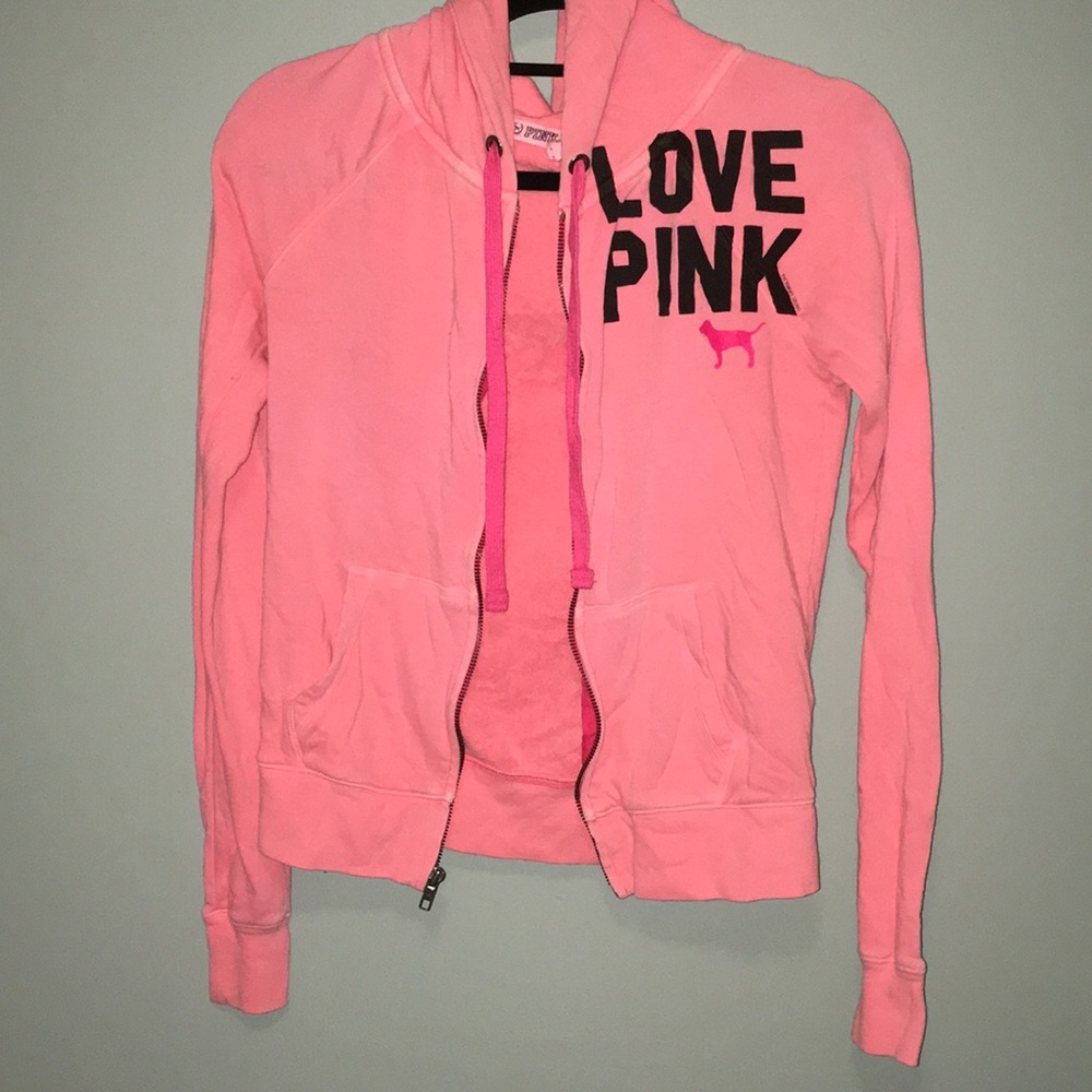 LOVE PINK Victoria’s Secret coral zip up hoodie